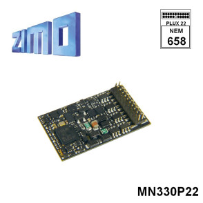 Décodeur standard HO Zimo MN330 DCC 10 fonctions avec interface Plux 22 broches MN330P22 - Maketis