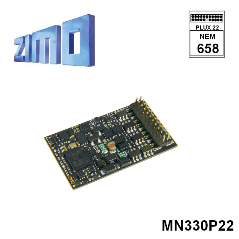 Décodeur standard HO Zimo MN330 DCC 10 fonctions avec interface Plux 22 broches MN330P22 - Maketis Décodeur standard HO Zimo MN330 DCC 10 fonctions avec interface Plux 22 broches MN330P22 - Maketis
