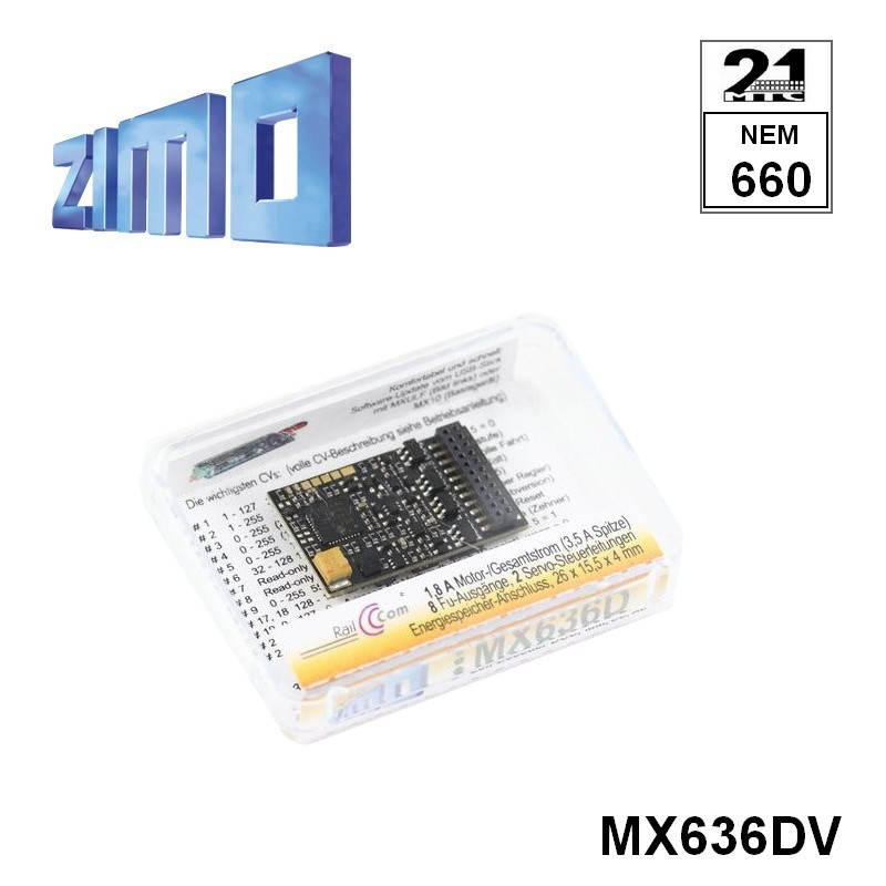 Décodeur Zimo MX636 DCC 10 fonctions avec interface Plux21MTC MX636VD