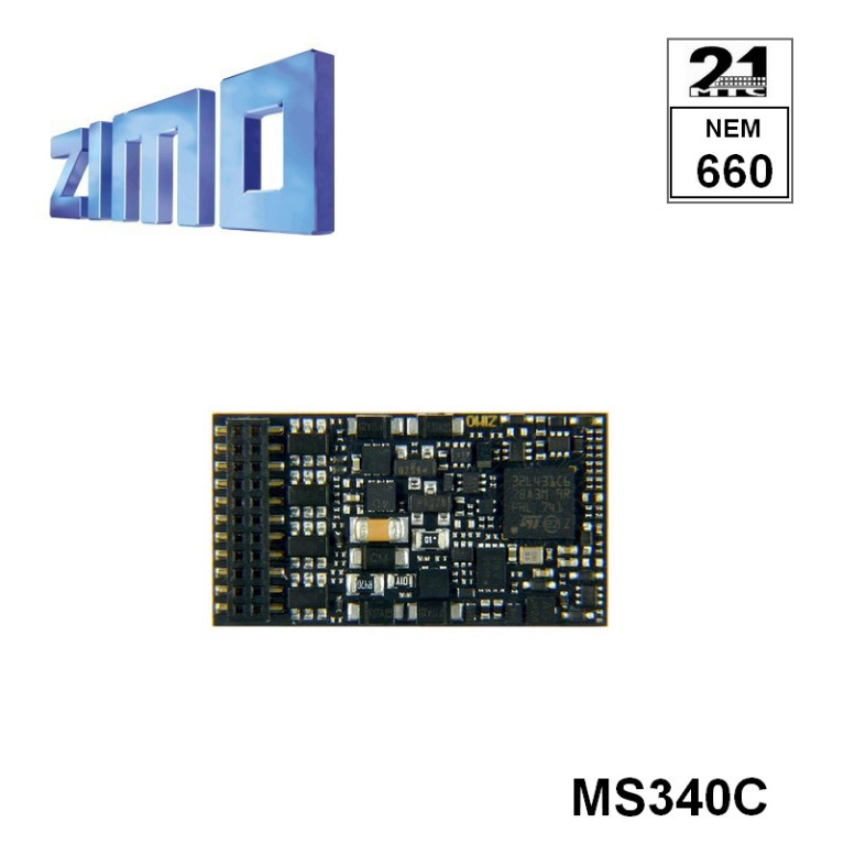 Décodeur standard HO Zimo MN340 DCC 4 fonctions avec interface 21MTC MN340C - Maketis Décodeur standard HO Zimo MN340 DCC 4 fonctions avec interface 21MTC MN340C - Maketis