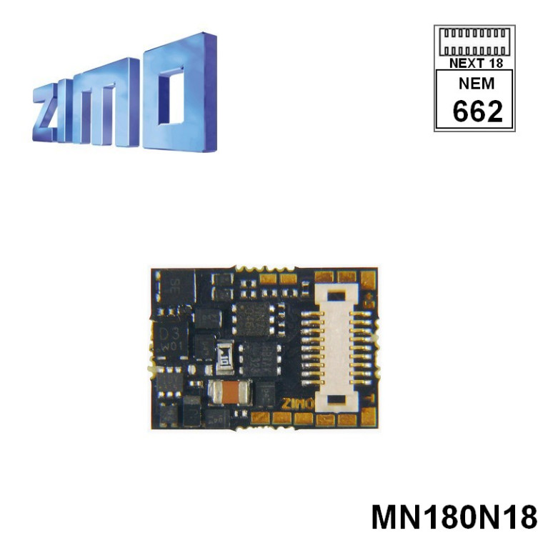 Décodeur miniature Zimo MN180 DCC 4 fonctions interface Next 18 NEM662 MN180N18 - Maketis Décodeur miniature Zimo MN180 DCC 4 fonctions interface Next 18 NEM662 MN180N18 - Maketis