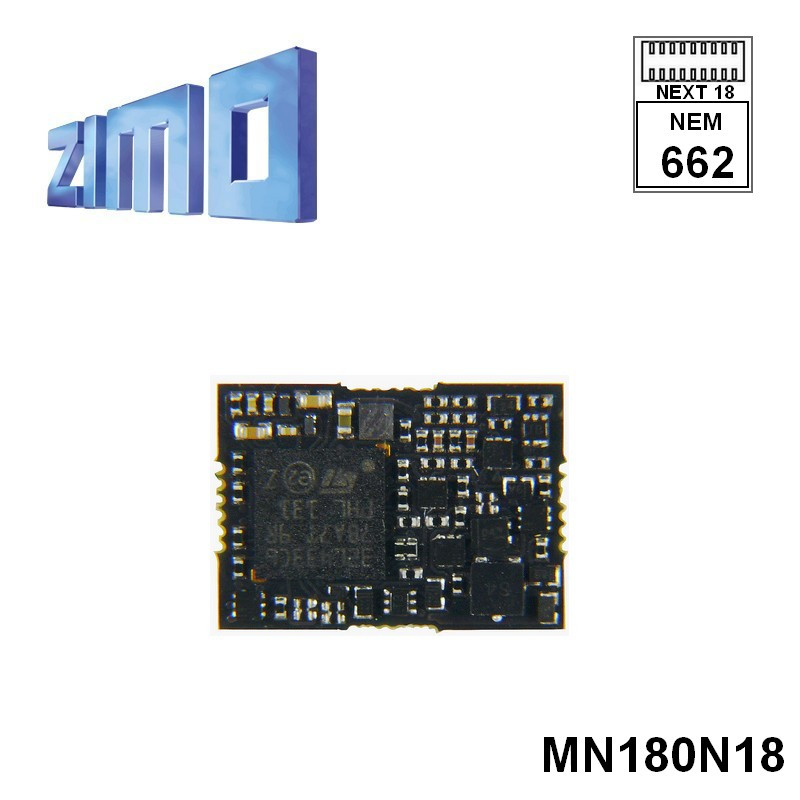 Décodeur miniature Zimo MN180 DCC 4 fonctions  interface Next 18 NEM662 MN180N18 - Maketis