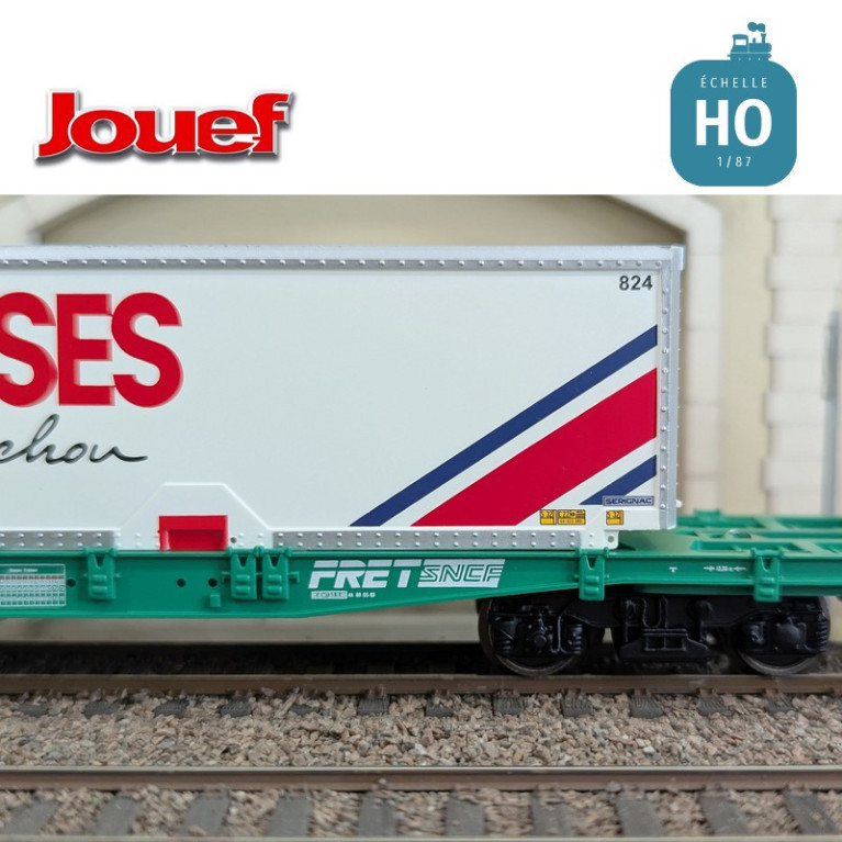 Wagon plat à bogies S70 avec caisse mobile "3 SUISSES" SNCF Ep IV HO Jouef HJ6277 - Maketis