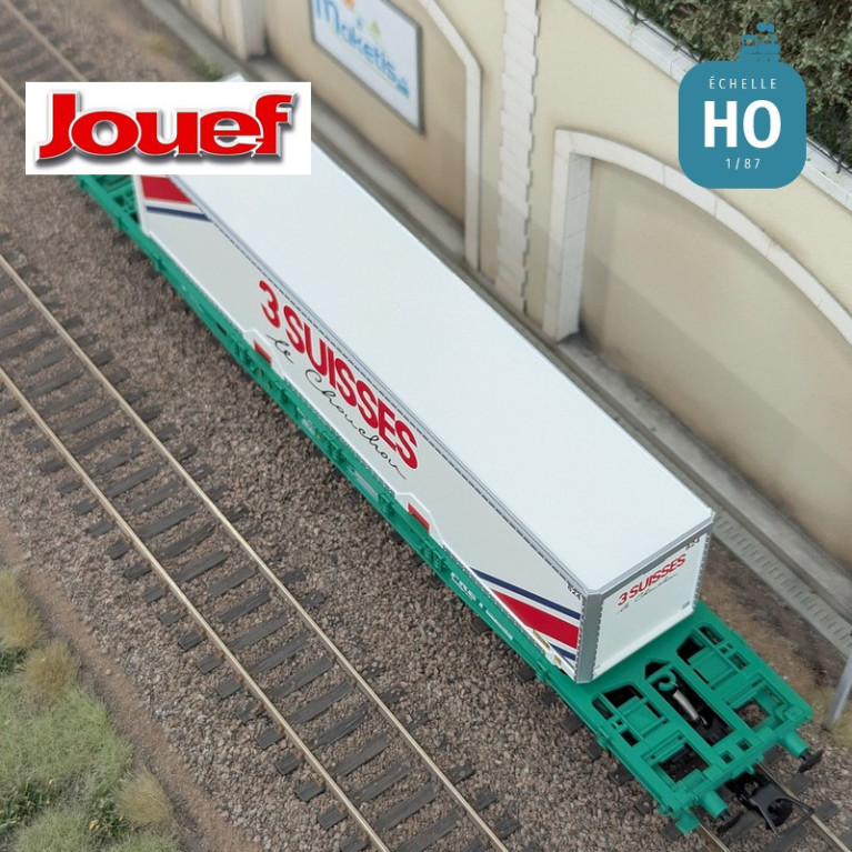 Wagon plat à bogies S70 avec caisse mobile "3 SUISSES" SNCF Ep IV HO Jouef HJ6277 - Maketis
