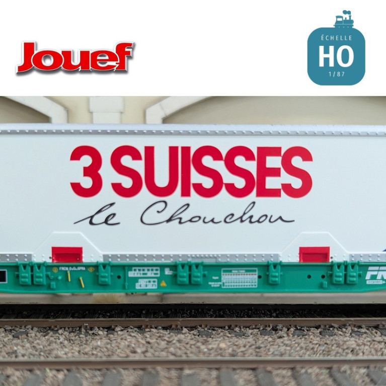 Wagon plat à bogies S70 avec caisse mobile "3 SUISSES" SNCF Ep IV HO Jouef HJ6277 - Maketis
