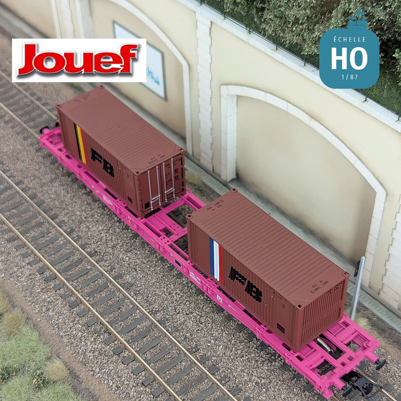 Wagon plat à bogies S70 avec 2 conteneurs 20' "FB" SNCF Ep IV HO Jouef HJ6278 - Maketis