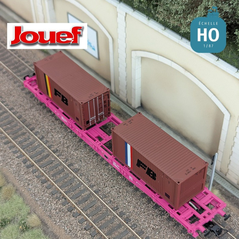 Wagon plat à bogies S70 avec 2 conteneurs 20' "FB" SNCF Ep IV HO Jouef HJ6278 - Maketis