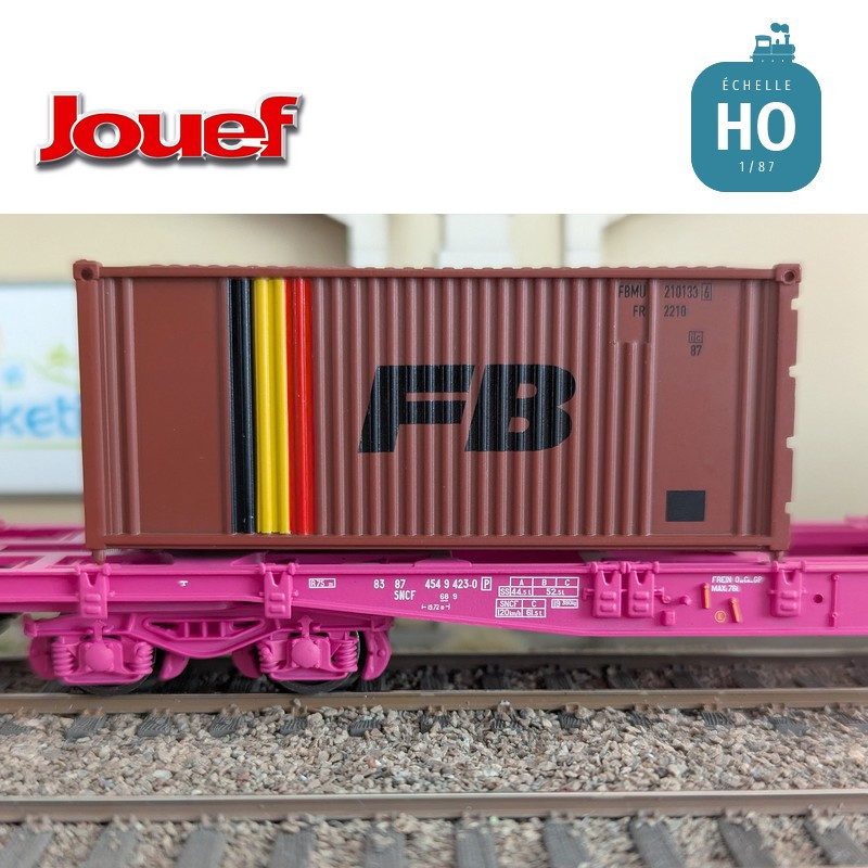 Wagon plat à bogies S70 avec 2 conteneurs 20' "FB" SNCF Ep IV HO Jouef HJ6278 - Maketis
