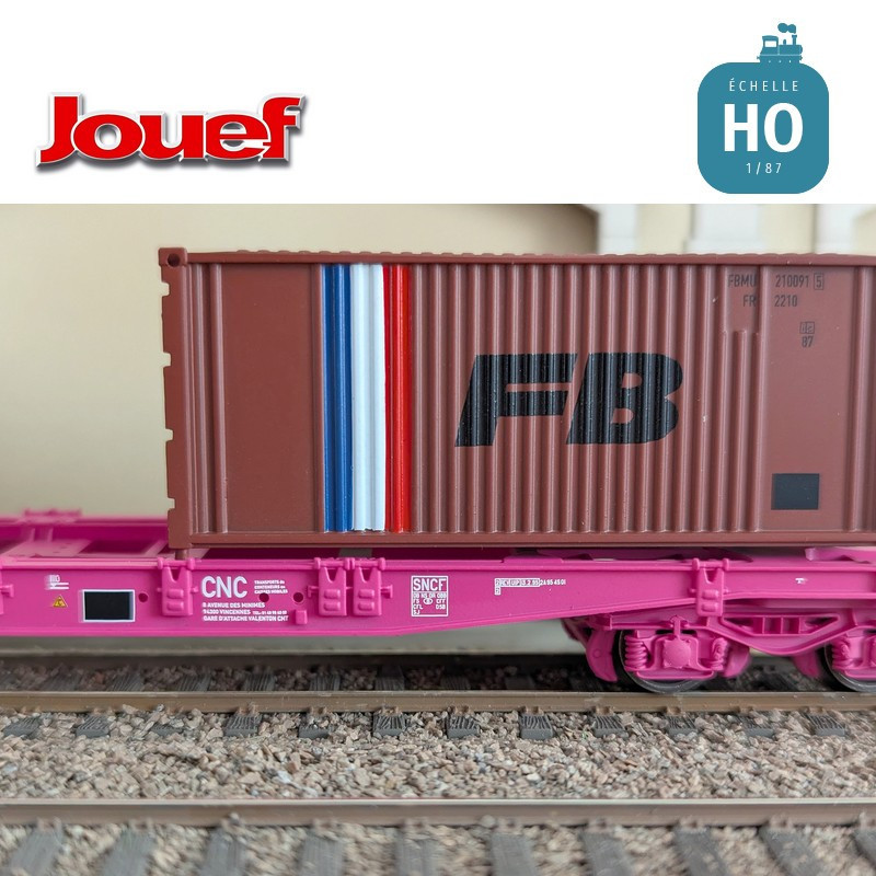 Wagon plat à bogies S70 avec 2 conteneurs 20' "FB" SNCF Ep IV HO Jouef HJ6278 - Maketis