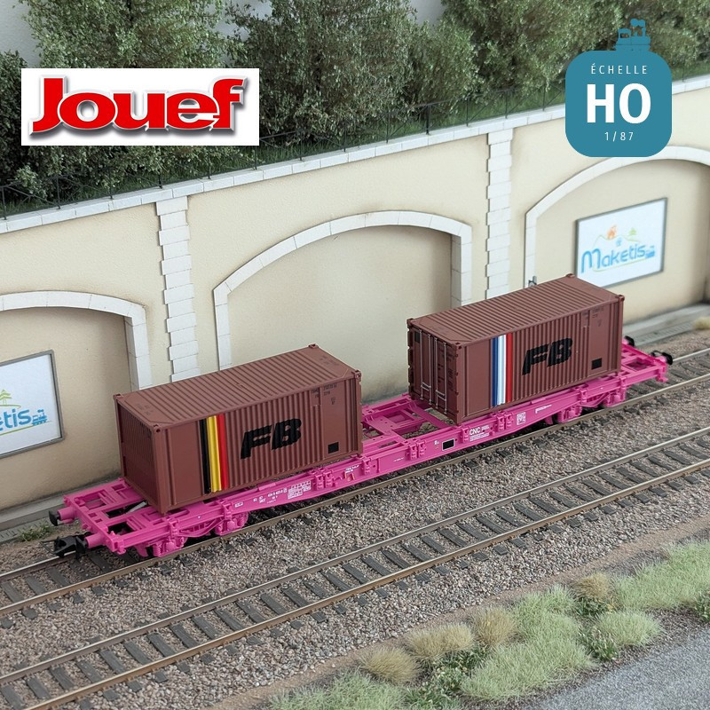 Wagon plat à bogies S70 avec 2 conteneurs 20' "FB" SNCF Ep IV HO Jouef HJ6278 - Maketis
