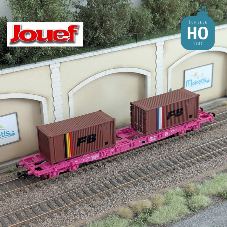 Wagon plat à bogies S70 avec 2 conteneurs 20' "FB" SNCF Ep IV HO Jouef HJ6278 - Maketis