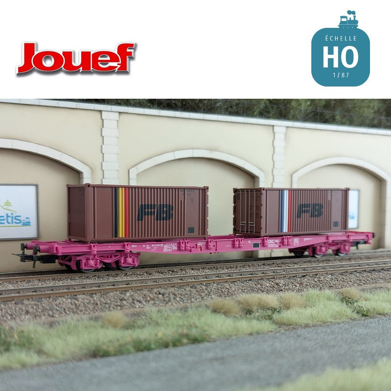 Wagon plat à bogies S70 avec 2 conteneurs 20' "FB" SNCF Ep IV HO Jouef HJ6278 - Maketis