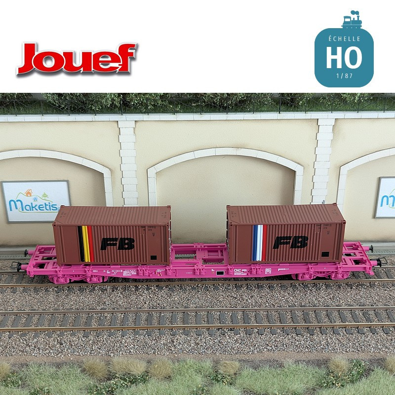 Wagon plat à bogies S70 avec 2 conteneurs 20' "FB" SNCF Ep IV HO Jouef HJ6278 - Maketis
