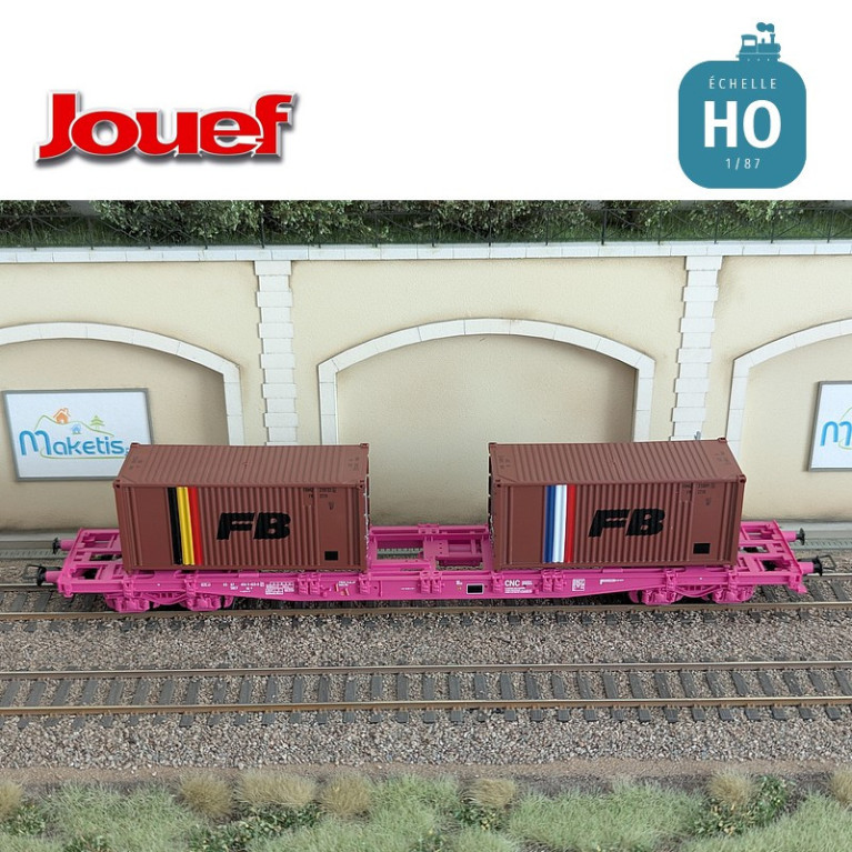 Wagon plat à bogies S70 avec 2 conteneurs 20' "FB" SNCF Ep IV HO Jouef HJ6278 - Maketis