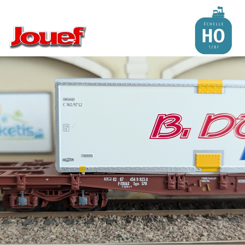 Wagon plat à bogies S70 avec caisse mobile "B. Dorchies" SNCF Ep VI HO Jouef HJ6279 - Maketis