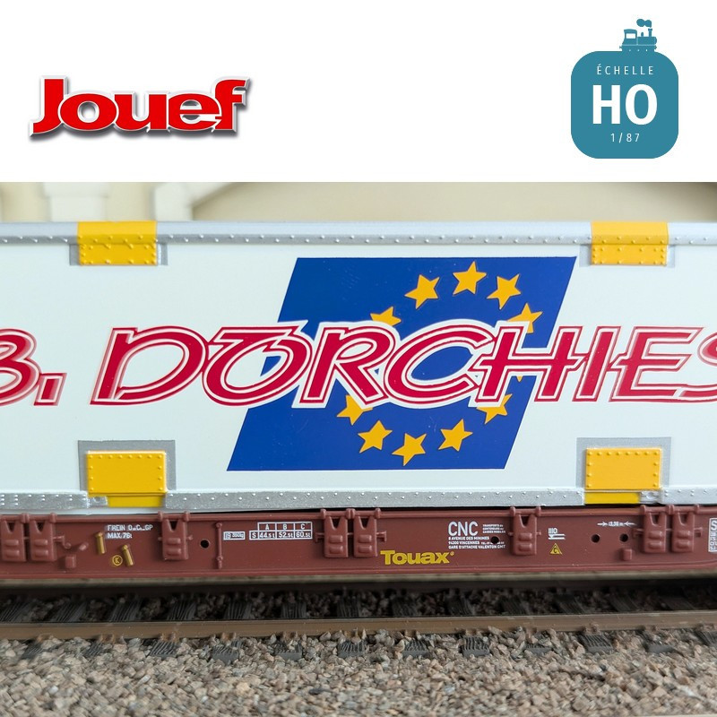 Wagon plat à bogies S70 avec caisse mobile "B. Dorchies" SNCF Ep VI HO Jouef HJ6279 - Maketis