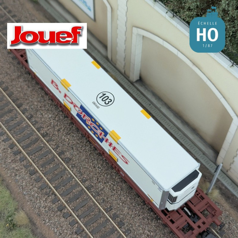 Wagon plat à bogies S70 avec caisse mobile "B. Dorchies" SNCF Ep VI HO Jouef HJ6279 - Maketis