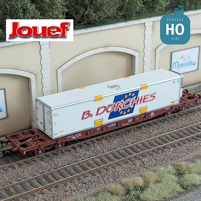 Wagon plat à bogies S70 avec caisse mobile "B. Dorchies" SNCF Ep VI HO Jouef HJ6279 - Maketis