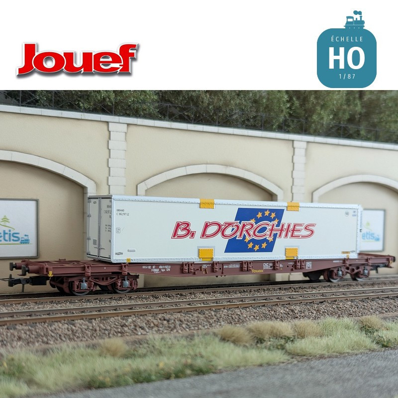 Wagon plat à bogies S70 avec caisse mobile "B. Dorchies" SNCF Ep VI HO Jouef HJ6279 - Maketis