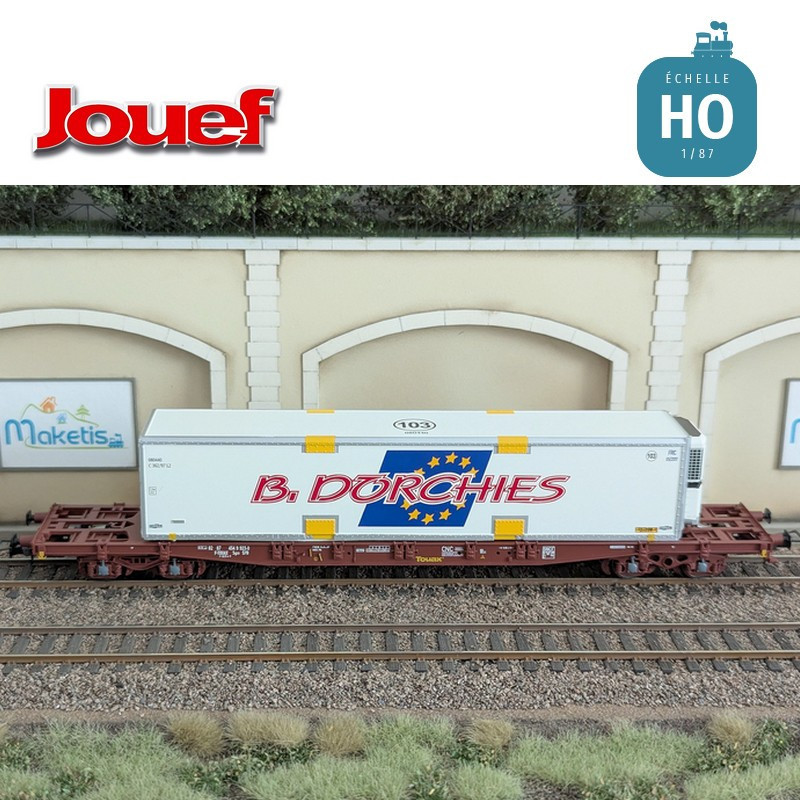 Wagon plat à bogies S70 avec caisse mobile "B. Dorchies" SNCF Ep VI HO Jouef HJ6279 - Maketis