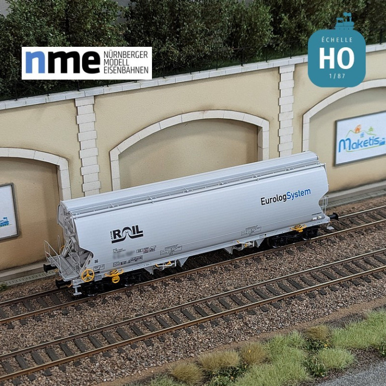 Wagon céréalier Tagnpps 95m3 ATIR EUROLOGSYSTEM gris clair Ep VI HO NME 509647 - Maketis