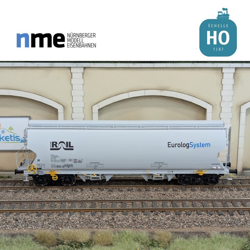 Wagon céréalier Tagnpps 95m3 ATIR EUROLOGSYSTEM gris clair Ep VI HO NME 509647 - Maketis