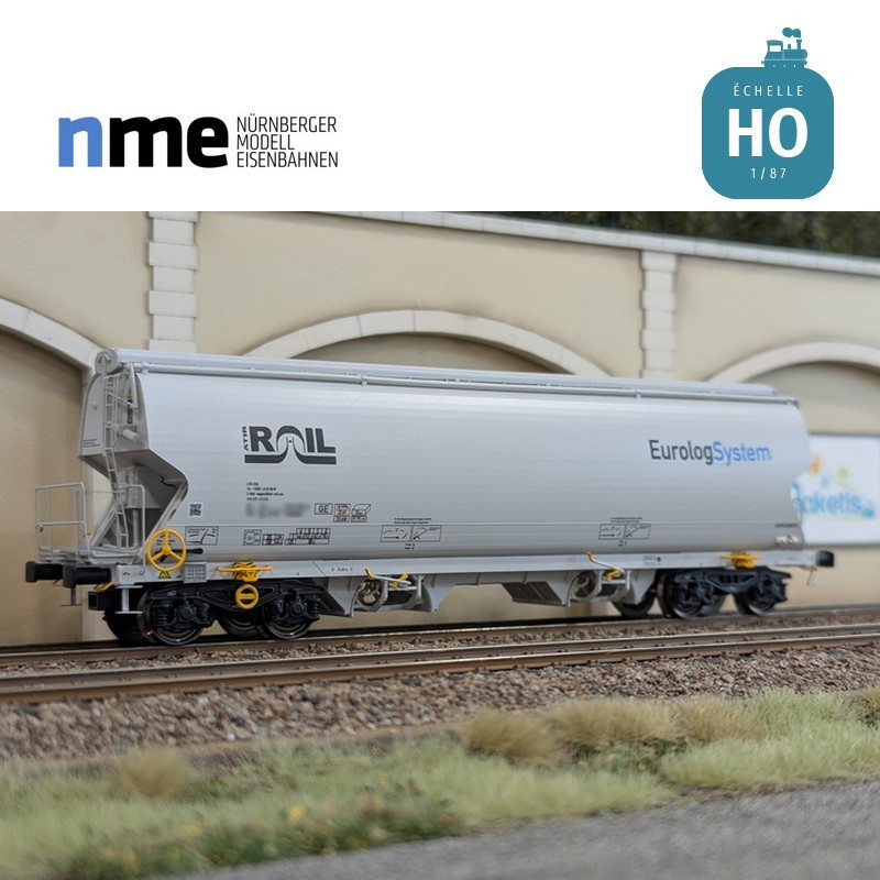 Wagon céréalier Tagnpps 95m3 ATIR EUROLOGSYSTEM gris clair Ep VI HO NME 509647 - Maketis