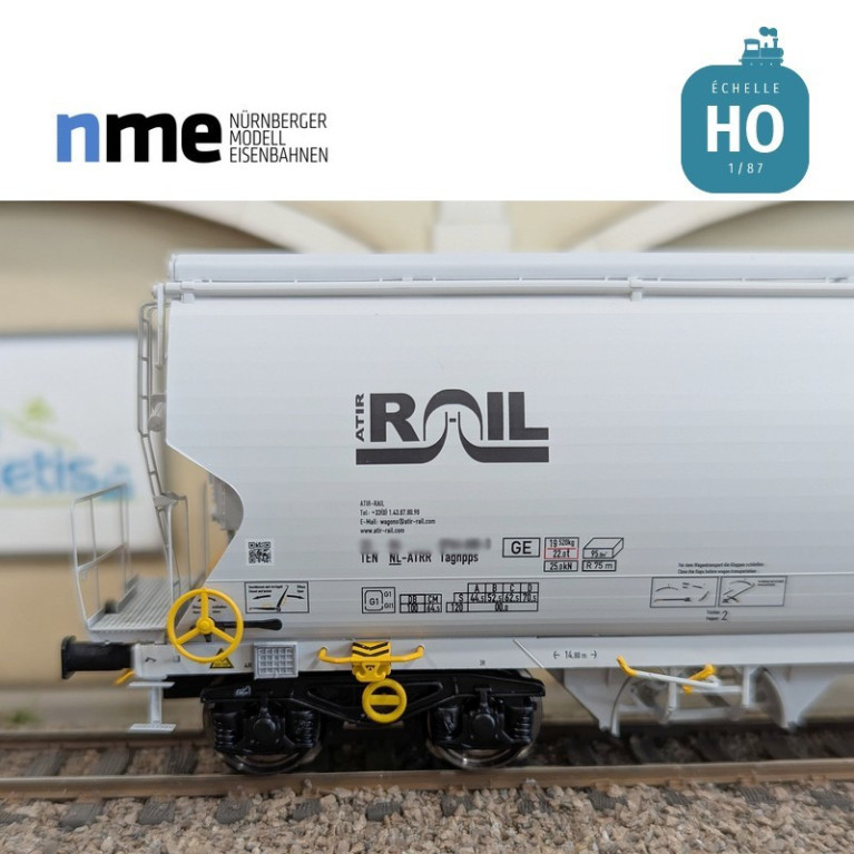 Wagon céréalier Tagnpps 95m3 ATIR EUROLOGSYSTEM gris clair Ep VI HO NME 509647 - Maketis