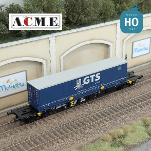 Wagon multimodal 60' Type Sgnss GTS avec caisse mobile "GTS" bleu EP V-VI HO ACME 40421 - Maketis