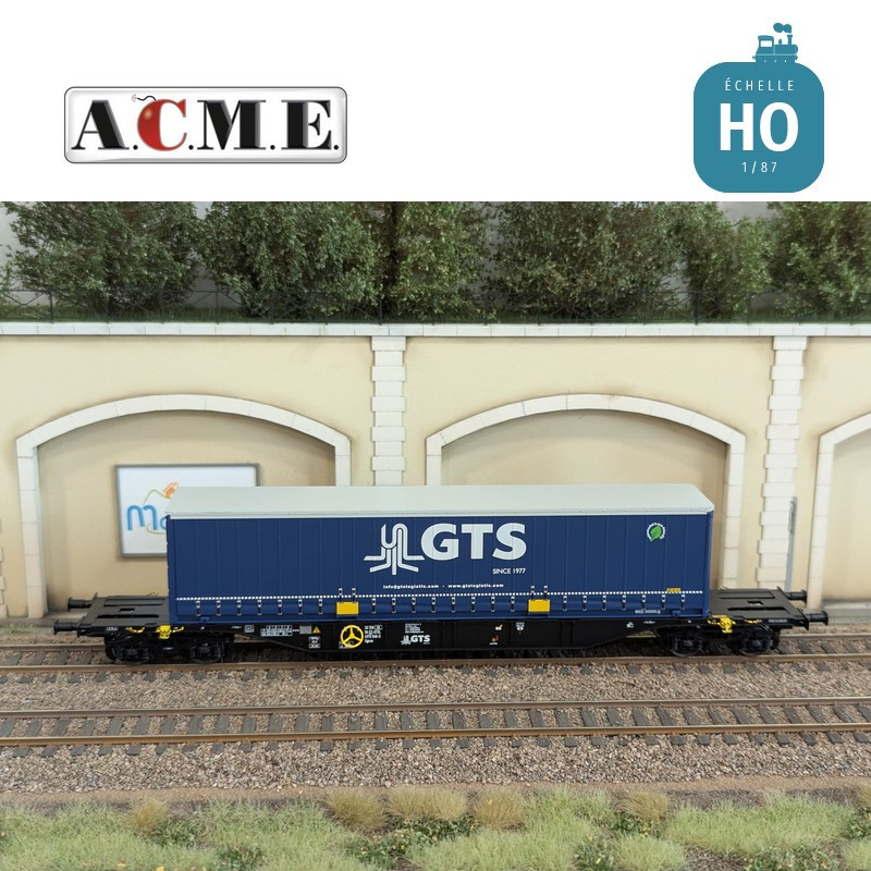 Wagon multimodal 60' Type Sgnss GTS avec caisse mobile "GTS" bleu EP V-VI HO ACME 40421 - Maketis