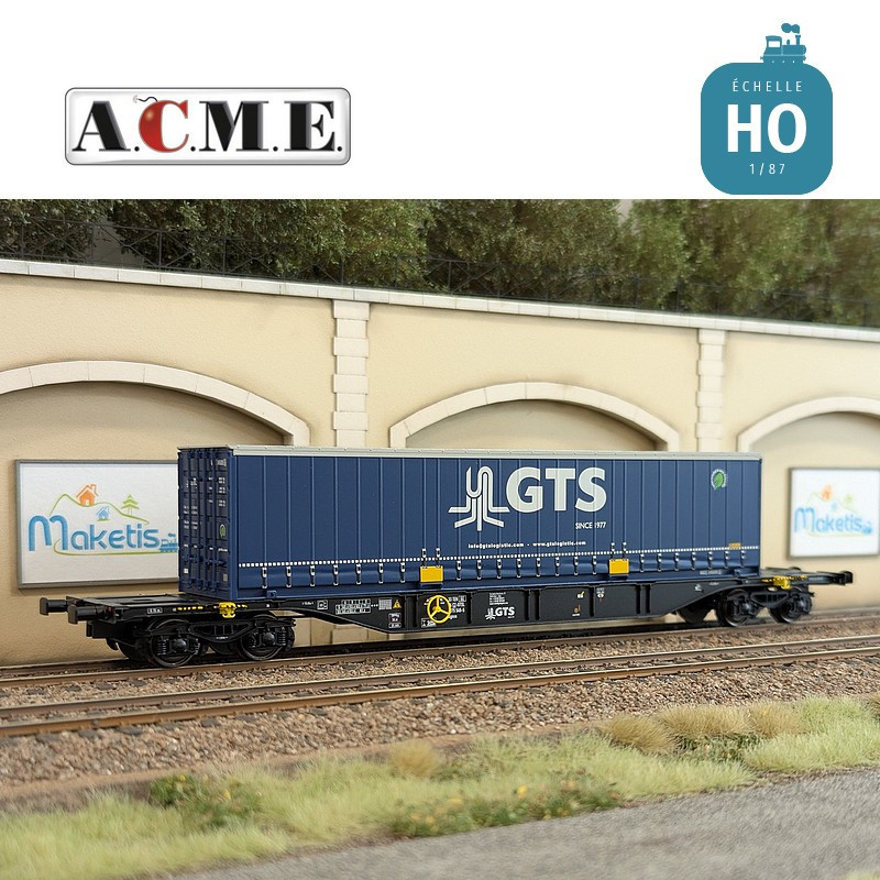 Wagon multimodal 60' Type Sgnss GTS avec caisse mobile "GTS" bleu EP V-VI HO ACME 40421 - Maketis