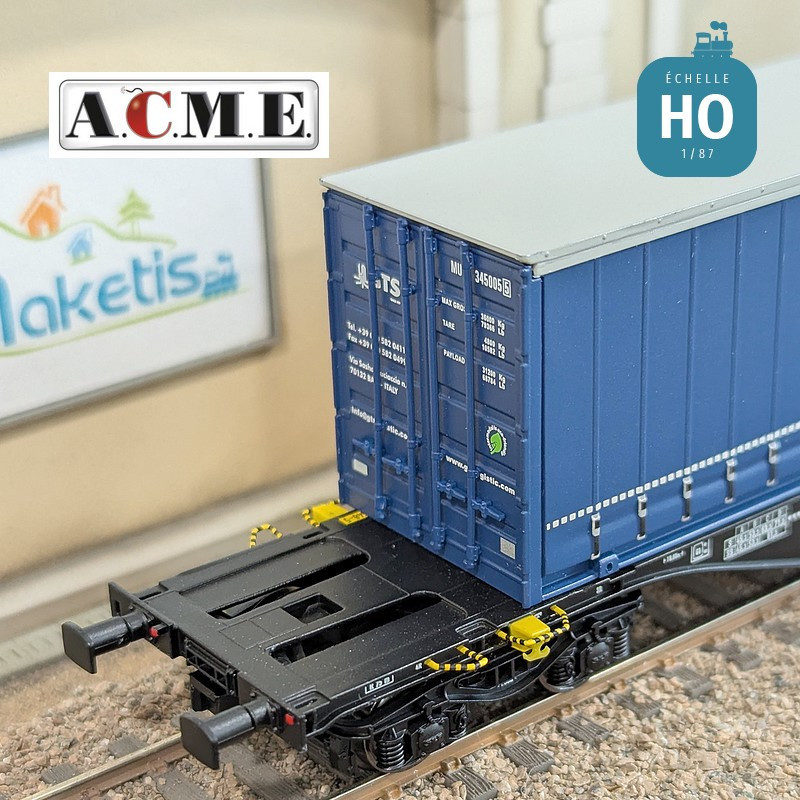 Wagon multimodal 60' Type Sgnss GTS avec caisse mobile "GTS" bleu EP V-VI HO ACME 40421 - Maketis