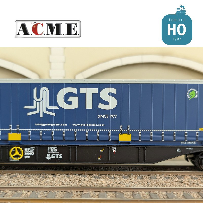 Wagon multimodal 60' Type Sgnss GTS avec caisse mobile "GTS" bleu EP V-VI HO ACME 40421 - Maketis
