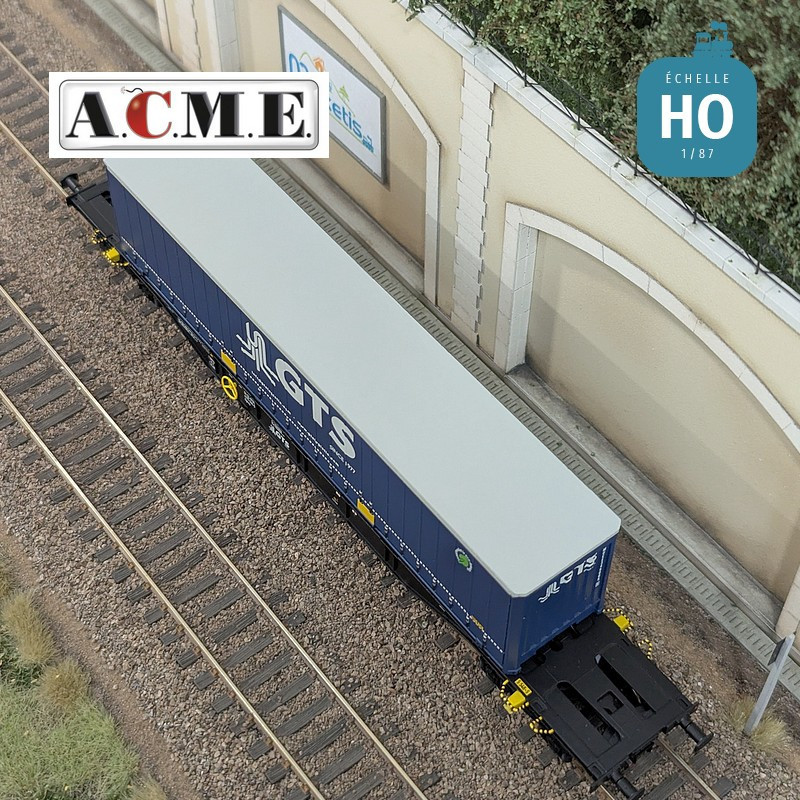 Wagon multimodal 60' Type Sgnss GTS avec caisse mobile "GTS" bleu EP V-VI HO ACME 40421 - Maketis