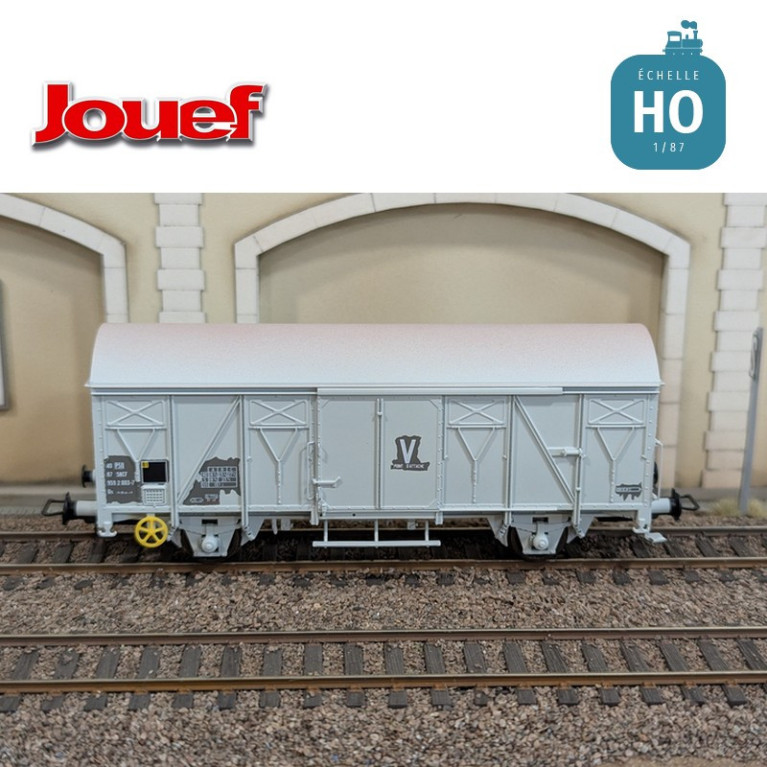 Wagon couvert 2 essieux Us (ex G4) livrée grise "V" Gare de Brétigny SNCF Ep IV HO Jouef HJ6311 - Maketis