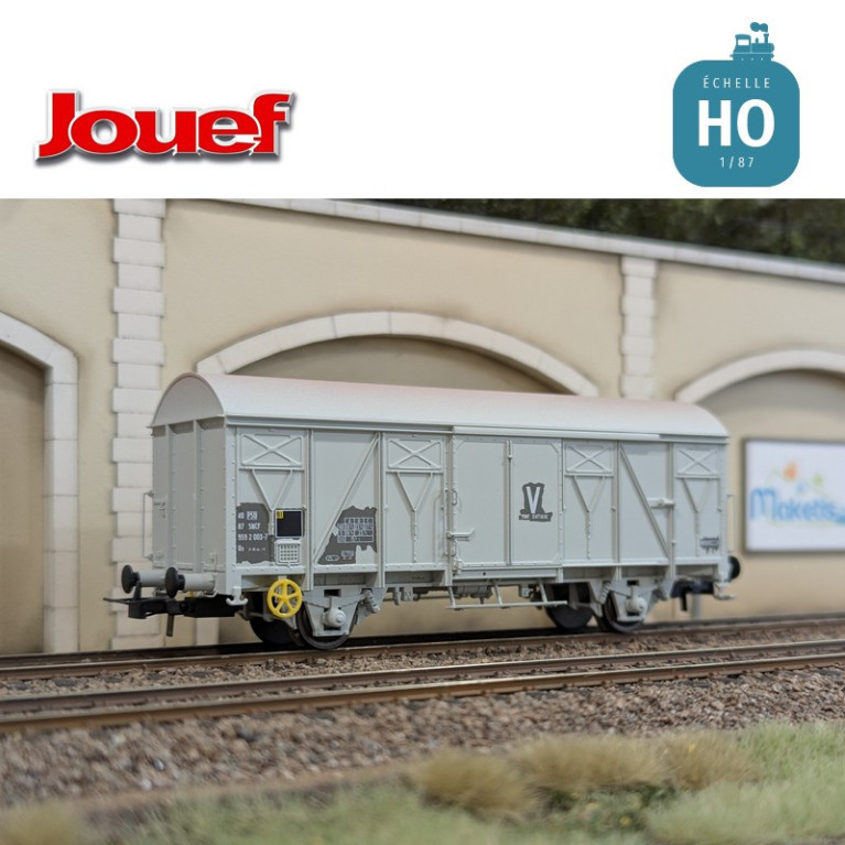 Wagon couvert 2 essieux Us (ex G4) livrée grise "V" Gare de Brétigny SNCF Ep IV HO Jouef HJ6311 - Maketis
