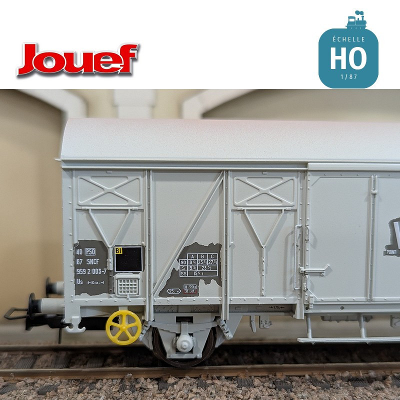 Wagon couvert 2 essieux Us (ex G4) livrée grise "V" Gare de Brétigny SNCF Ep IV HO Jouef HJ6311 - Maketis