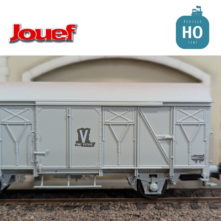Wagon couvert 2 essieux Us (ex G4) livrée grise "V" Gare de Brétigny SNCF Ep IV HO Jouef HJ6311 - Maketis