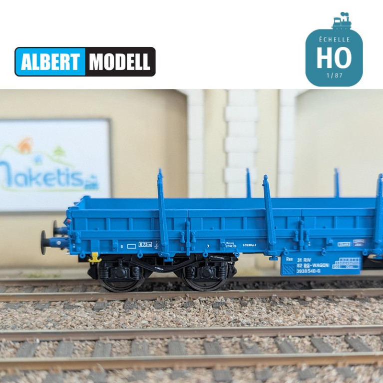 Wagon plat Res bleu bogies Y25 soudés SRR Ep VI HO Albert Modell 393008 - Maketis Wagon plat Res bleu bogies Y25 soudés SRR Ep VI HO Albert Modell 393008 - Maketis
