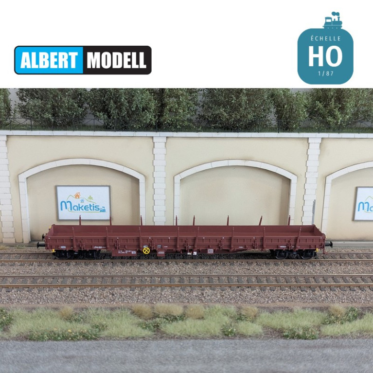 Res brown flat wagon with welded Y25 bogies, CFL Cargo Ep VI HO Albert Modell 399009 - Maketis Res brown flat wagon with welded Y25 bogies, CFL Cargo Ep VI HO Albert Modell 399009 - Maketis