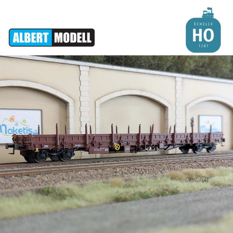 Res brown flat wagon with welded Y25 bogies, CFL Cargo Ep VI HO Albert Modell 399009 - Maketis Res brown flat wagon with welded Y25 bogies, CFL Cargo Ep VI HO Albert Modell 399009 - Maketis