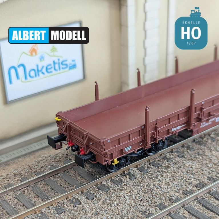 Res brown flat wagon with welded Y25 bogies, CFL Cargo Ep VI HO Albert Modell 399009 - Maketis Res brown flat wagon with welded Y25 bogies, CFL Cargo Ep VI HO Albert Modell 399009 - Maketis