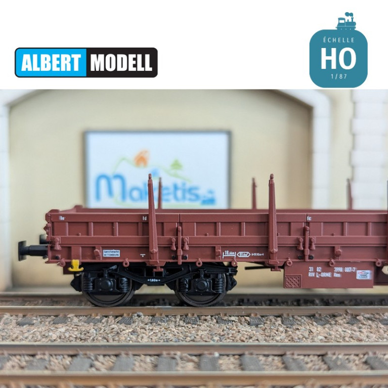 Res brown flat wagon with welded Y25 bogies, CFL Cargo Ep VI HO Albert Modell 399009 - Maketis Res brown flat wagon with welded Y25 bogies, CFL Cargo Ep VI HO Albert Modell 399009 - Maketis