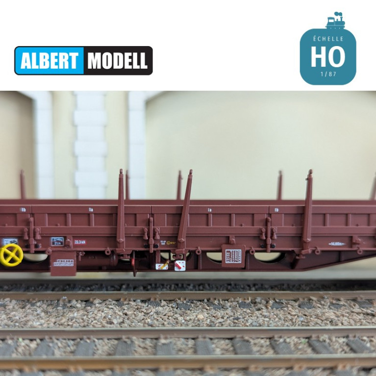 Res brown flat wagon with welded Y25 bogies, CFL Cargo Ep VI HO Albert Modell 399009 - Maketis Res brown flat wagon with welded Y25 bogies, CFL Cargo Ep VI HO Albert Modell 399009 - Maketis