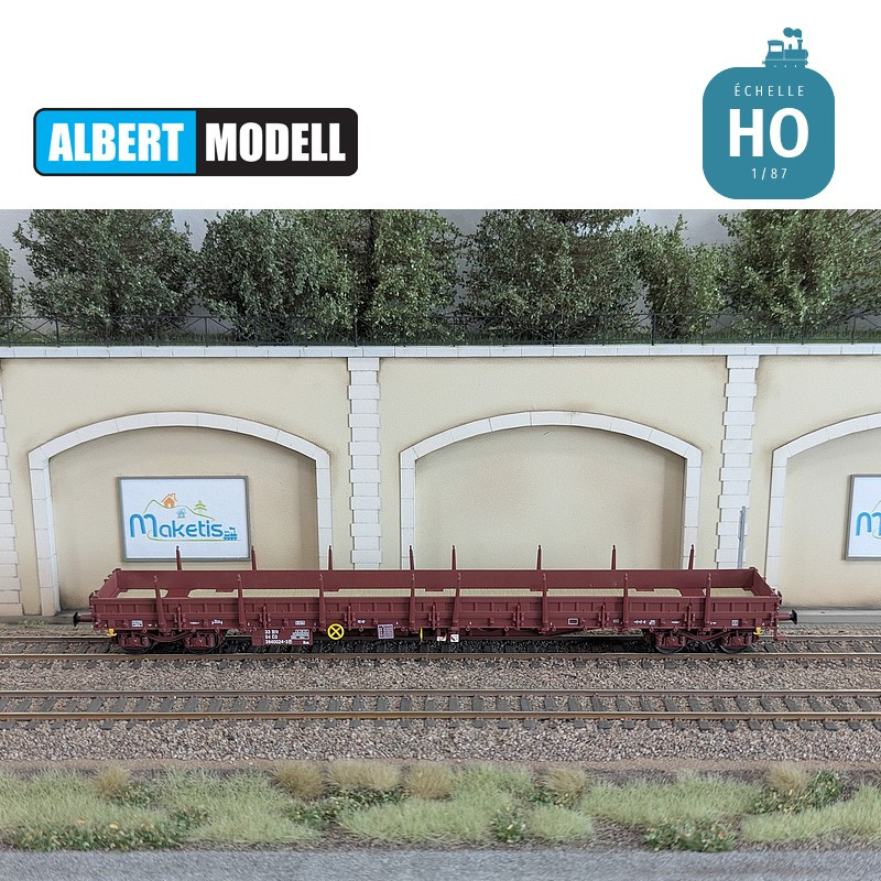 Res brown flat wagon UIC Y25 welded bogies CD Ep V HO Albert Modell 394001 - Maketis