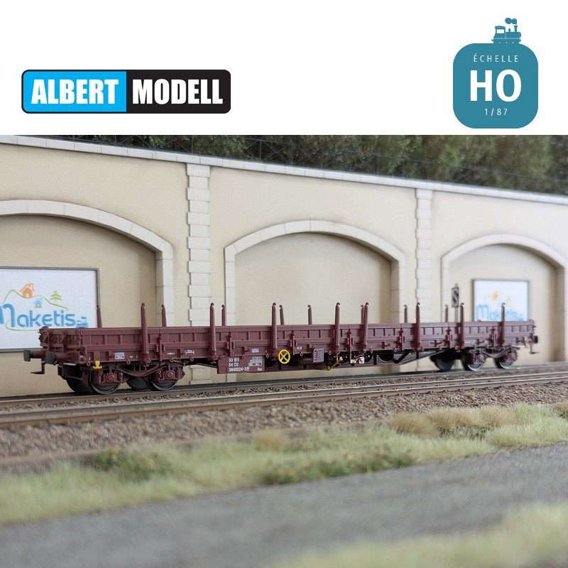 Res brown flat wagon UIC Y25 welded bogies CD Ep V HO Albert Modell 394001 - Maketis