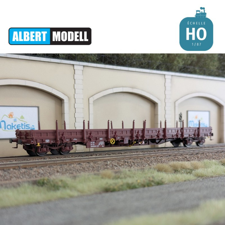 Res brown flat wagon UIC Y25 welded bogies CD Ep V HO Albert Modell 394001 - Maketis Res brown flat wagon UIC Y25 welded bogies CD Ep V HO Albert Modell 394001 - Maketis