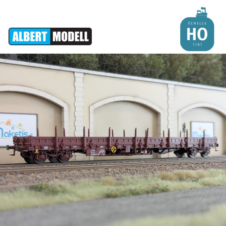Res brown flat wagon UIC Y25 welded bogies CD Ep V HO Albert Modell 394001 - Maketis Res brown flat wagon UIC Y25 welded bogies CD Ep V HO Albert Modell 394001 - Maketis