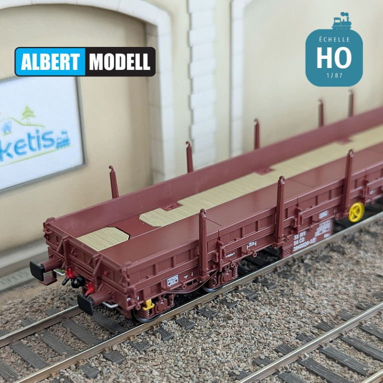 Res brown flat wagon UIC Y25 welded bogies CD Ep V HO Albert Modell 394001 - Maketis Res brown flat wagon UIC Y25 welded bogies CD Ep V HO Albert Modell 394001 - Maketis