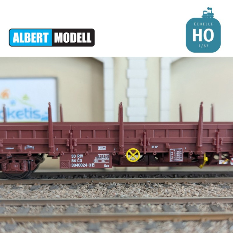 Res brown flat wagon UIC Y25 welded bogies CD Ep V HO Albert Modell 394001 - Maketis Res brown flat wagon UIC Y25 welded bogies CD Ep V HO Albert Modell 394001 - Maketis
